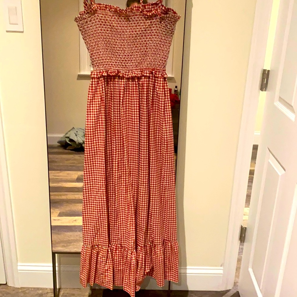 Kate spade red and white gingham print spaghetti strap dress